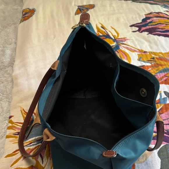 Longchamp Large Le Pliage Teal and Brown Tote Bag - Picture 2 of 8